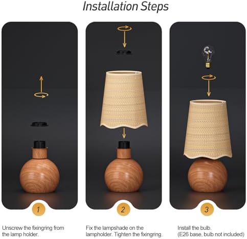 Minimalist Rattan Table Lamp, 11' Height, Woven Lampshade & E26 Socket Metal Base (Brown) - Image 5