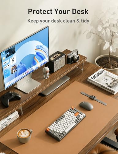 Aothia Faux Leather Desk Mat Mouse Pad, 55" x 17", Khaki - Image 3