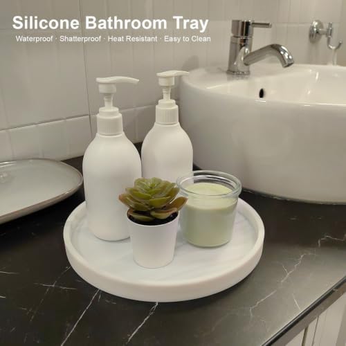 Silicone Bathroom Tray, Round Vanity Tray, 9" Marble White - Image 2