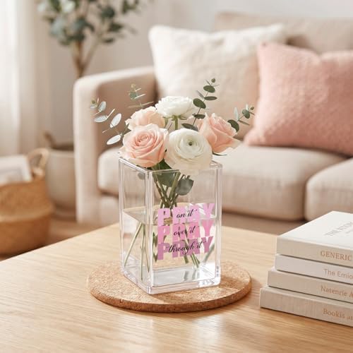 Inspirational Pen Holder - Pray on it, Pray over it, Pray through it Acrylic Desk Organizer, Christian Gifts for Women, Religious Office Decor, Makeup Brush Cup, Prayer Room Accessory, Clear - Image 3