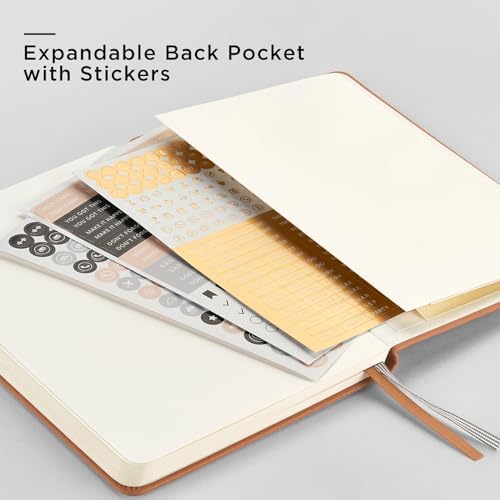 &And Per Se Dotted Journal Notebook, A5 Hardcover Leather Dotted Journal, 160 Pages 100gsm Thick Dot Grid Paper, 3 Sheets of Stickers Included - 5.7'' x 8'' (Light Brown) - Image 6