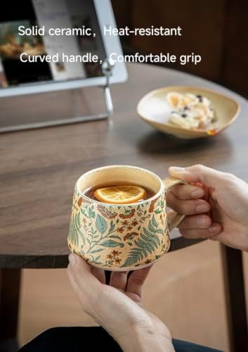 16OZ Ceramic Coffee Latte Mug, Cute Cup for Women, Ideal for Green Tea or Coffee,Hand Painted Floral Design Pottery Mug (cyan) - Image 5