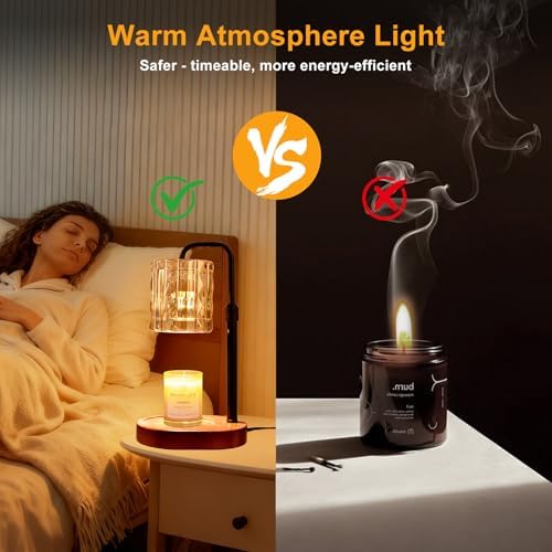 Candle Warmer Lamp with Timer and Dimmer 4-Level Dimmable Flower Light Heat Lamp for Jar Candles Adjustable Height Modern Cute Home Decor for Living Room Bedroom(Gold-Square) - Image 4