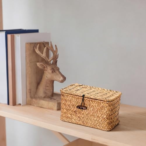 Hipiwe Seagrass Basket Key Holder Box for Entryway Tabletop Desk Organizer with Lid Handwoven Wicker Storage Bin for Hair Ties Candy, Whitewash 6.1" x 4" x 3.3" - Image 6