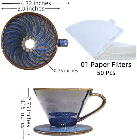 Pour Over Coffee Maker Ceramic Coffee Dripper with 50 Pack Filter - Image 3