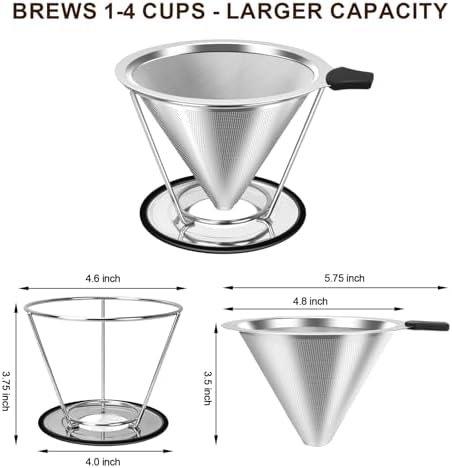 Pour Over Coffee Dripper, EVOCMORE Stainless Steel Reusable Filter - Image 3