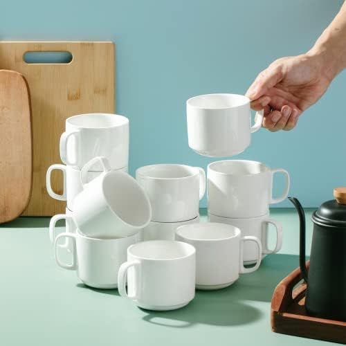 BTaT- Porcelain Stackable Coffee Mugs, 12 Pack, 12 oz, White - Image 5