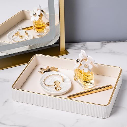Perfume Tray Valet Tray Night Stand Bedside Organizer| Perfume Organizer Catchall| Perfume Trays for Dresser Vanity Tray for Dresser Countertop| Perfume Holder| Nightstand Organizer Women (White) - Image 7