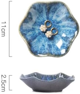 2PCS Lotus Leaf Shape Ring Holder Dish, Small Key Bowl, Ceramic Trinket Tray Jewelry Dish Organizing Necklace Earrings for Mom Friend Sister, All Jewelries Are NOT Included. White+Light Blue. - Image 4