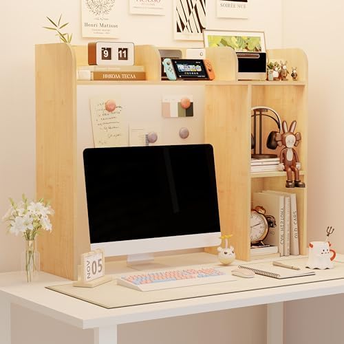 COCO DESIGN Wood Desk Shelf, Desktop Organizer with Multi-Tier Storage, Desk Hutch for Computer Monitor, Desktop Bookshelf Storage Rack for Home Office Desk Organization Desk Table with Shelves - Image 6