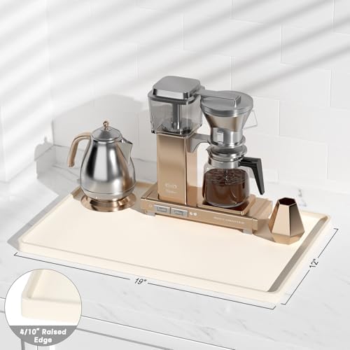 Rnivvi Silicone Coffee Mat, 12" x 19" Waterproof Raised Edge Coffee Bar Mats for Espresso Machine Station Accessories, Heat Resistant Dish Drying Pad for Kitchen Counter, Rubber Bar Decor Pad, Beige - Image 3