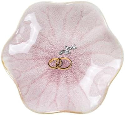 Lotus Leaf Ceramic Jewelry Ring Dish for Women (Pink) by Dazuihou