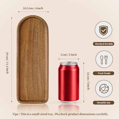 Small Wooden Tray | Acacia Wood Tray for Vanity, Bathroom Counter, Coffee Table & Toilet | Perfect for Jewelry, Remote, Keys & Catch All | Mini Charcuterie Board Serving Platter (Racetrack-Shaped) - Image 2
