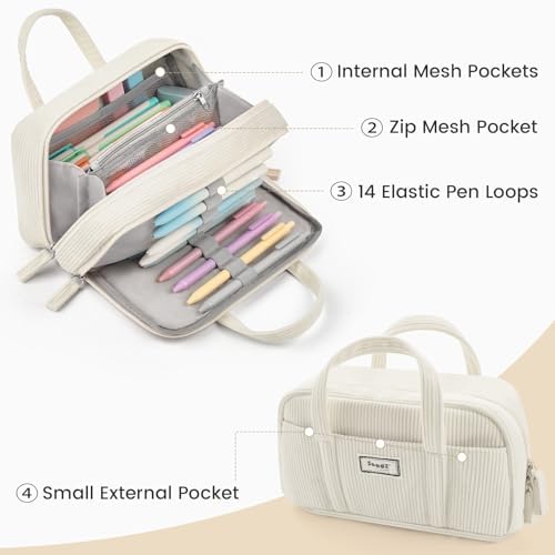 Sooez Large Pencil Case Pouch, Extra Big Pencil Bag with 5 Compartments - Image 4
