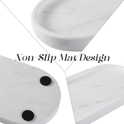Koville White Marble Oval Tray for Bathroom Countertop, 10" x 5" Natural Marble Vanity Trays, Stone Perfume Organizer Tray for Decor, Jewelry Dish Perfume Trays for Dresser - Image 5
