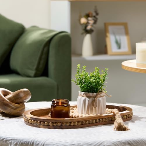 Decorative Oval Acacia Wood Tray for Coffee Table Home Decor - Image 5