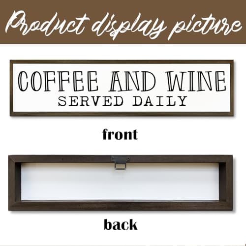 Coffee Bar Decor, Coffees Lover Home Kitchen Decor, Wood Decoration for Cafe Wine Bar Club, Decorative Wooden Table Sign, Coffee and Wine Served Daily Sign, 17.8x4x1.2 inches - Image 3