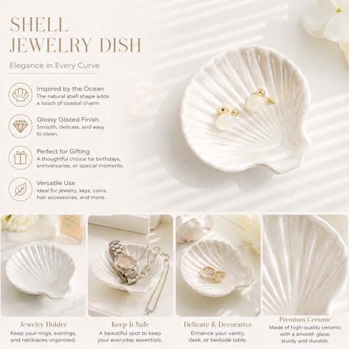 White Shell Jewelry Dish Tray, Seashell Ring Holder Trinket Tray - Image 5