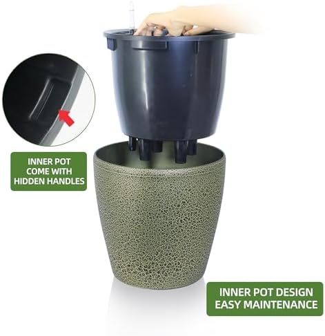 Dexceder 18x17 Self Watering Planter with Wheels (Black Gold Crackle) - Image 4