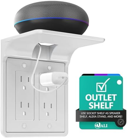 WALI Double Outlet Shelf Wall Holder – Bathroom Shelf Duplex for Electric Toothbrush, HomePod Mini, Echo Dot & Phone Charging – White (DLS001) by WALI