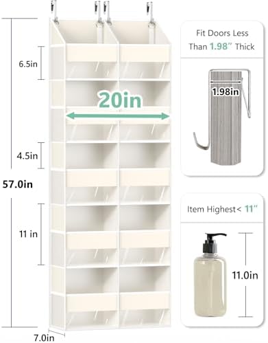 UVIAHOMI Heavy Duty Over The Door Organizer 5 Tiers, Extra Large Behind Door Storage of 10 Big Front & 10 Mesh Pockets, 80lb Weight Capacity, Hanging Doors Storage for Closet Bedroom Nursery, Beige - Image 2