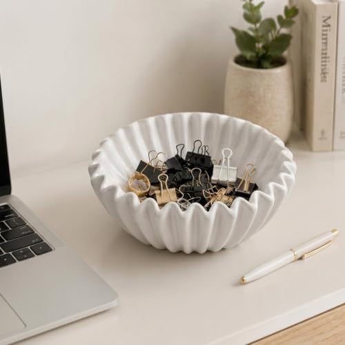 Small Ceramic Bowl Ivory Decorative Bowl, Modern Home Decor Centerpiece 6 Inches Key Jewelry Ruffle Fluted Scalloped Bowl - Image 2