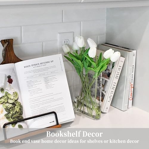 Puransen Clear Book Flower Vase - Floral Bookshelf Decor, Acrylic Flower Holder & Space-Saving Organizer, Modern Home Office/Study Desk Minimalist Aesthetic (Not Including Flowers) - Image 5