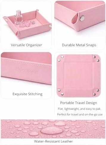 UnionBasic Small Valet Tray, Jewelry Tray for Rings Watches Earrings, Entryway Catchall Caddy for Coins Keys Change, Nightstand Bedside Valet Holder, Trays for Electronic Gadgets, Candy Pink - Image 2