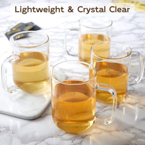 Glass Coffee Mugs, 24 oz Ice coffee cups, Large Clear Tea Cups Set of 4, Glass Mugs with Handles, Glass Cups for Latte, Cappuccino, and Tea - Image 5