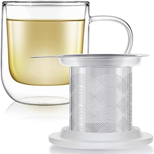 Teabloom Tea-For-One Steeping Mug – Insulated Double Wall Glass Mug (12 oz), Stainless Steel Infuser, Porcelain Lid/Coaster – Radiance Brewing Mug - Image 5