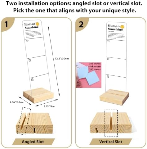 Monitor Memo Board with Removable Wooden Base Acrylic Portable Sticky Note Holder, Human Sunshine Acrylic Message Board Sign Office Desk Desk Set Sticky Notes 100 Sheets - Image 2