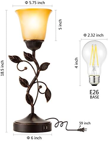 Touch Control Leaf Vintage Table Lamp with 3-Way Dimmable 2 USB C+A Ports - Image 6