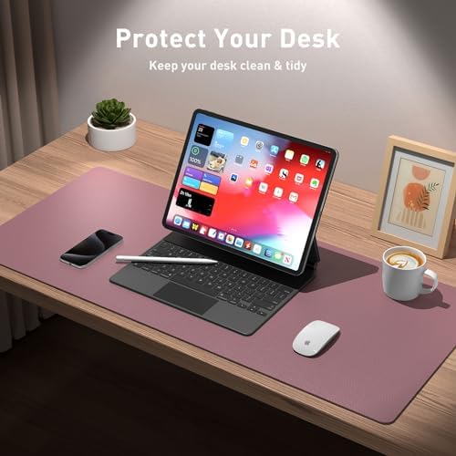 Aothia Leather Desk Pad Protector, Mouse Pad, Office Desk Mat, 31.5" x 15.7" Non-Slip PU Leather Desk Blotter, Laptop Desk Pad, Waterproof Desk Writing Pad for Office and Home (Dark Pink) - Image 3
