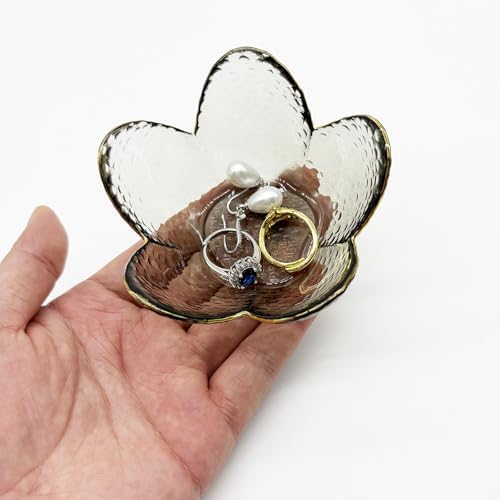 Flower Ring Dish Jewelry Tray, Glass Jewelry Dish Tray, Cute Room Decor Small Trinket Dish, Nightstand Jewlery Ring Holder, Bathroom Jewlery Plate Bowl for Earring Gift for Women (Smoky Black) - Image 3