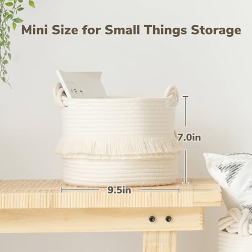 CherryNow Small Woven Rope Baby Basket with Tassel, 9.5" x 7", Off-White - Image 4