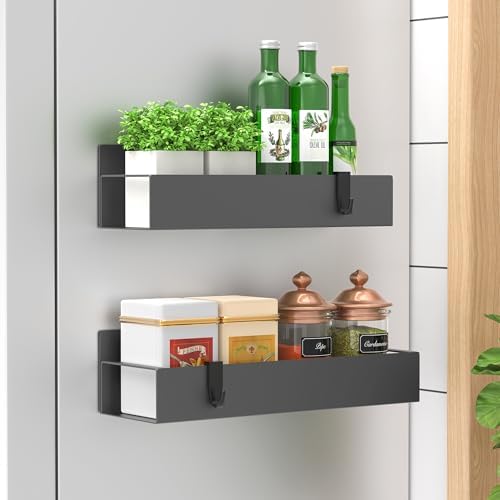 HuggieGems Metal Magnetic Spice Rack for Refrigerator Dark Gray, 2 Pack by HuggieGems