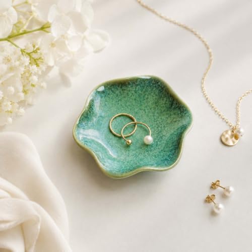 Green Ceramic Jewelry Dish Tray, Lotus Leaf Ring Holder Dish Tray - Image 5