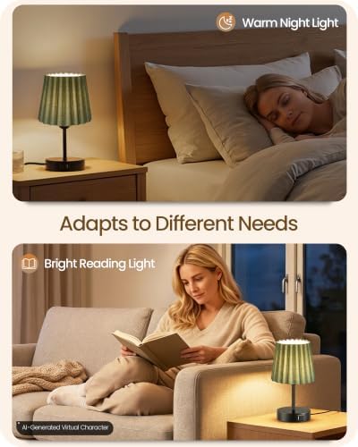 Small Bedside Table Lamp, Touch Dimmable Table Lamp with USB Ports, Nightstand Lamp with a Stepless Dimming LED Bulb, E26 Base, for Bedroom, Study, Desk, Black and Green J16TL05 - Image 4