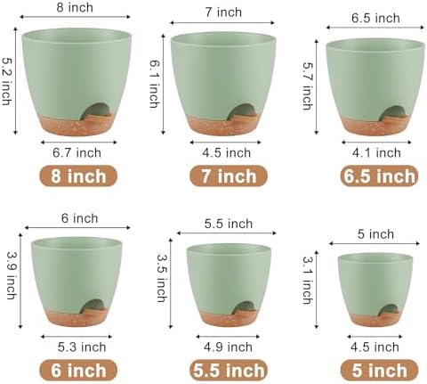 QRRICA 8/7/6.5/6/5.5/5 Inch Self Watering Pots for Indoor/Outdoor Plants - Image 3