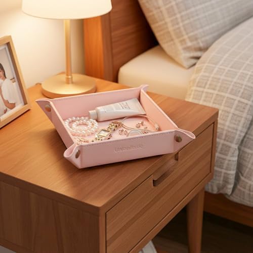 UnionBasic Valet Tray, Jewelry Tray for Rings Earrings, Entryway Catchall Caddy for Coins Keys Change, Nightstand Organizer Bedside Valet Holder, Trays for Electronic Gadgets, Lychee Pearl Blush - Image 4