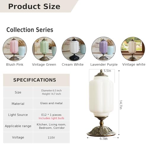 Vintage Milk Glass Table Lamp,3-WayDimmable USB-C+A,White Bedroom DeskLamps - Image 4