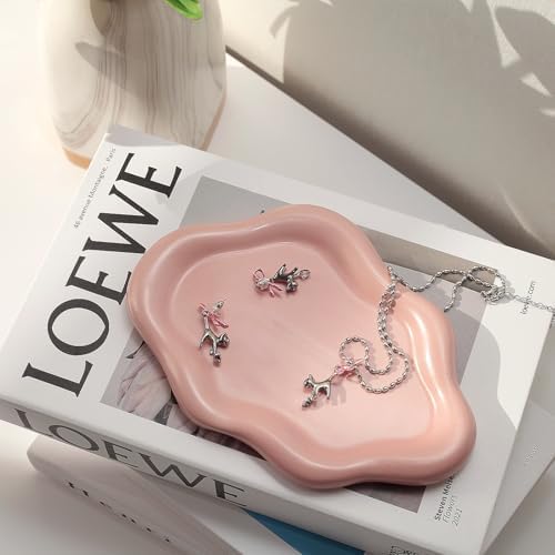 Jewelry Dish Trinket Tray for Women, Ring Dish Holder, Unique Cloud Shape Ceramic Plate Cute Things Vanity Aesthetic Room Decor Mother's Day Birthday (Pink) - Image 2