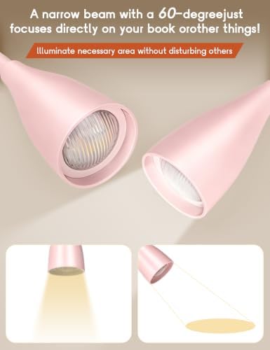 Reading Light for Book in Bed,Clip on Light Reading Lamp with Adapter Pink - Image 3