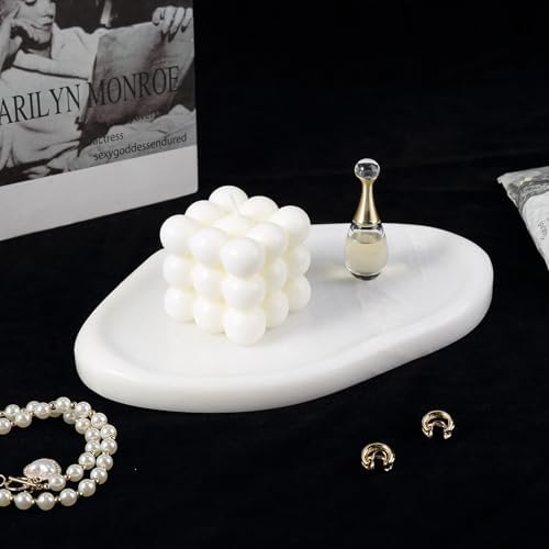 BCS Marble Jewelry Tray Trinket Dish, Decorative Cloud Vanity Key Tray for Women, Perfume Ring Holder Dish for Ring Earring, Cute Jewelry Plate Bowl Aesthetic Room Decor（White） - Image 2