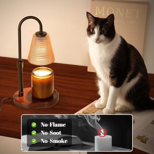 Premium Candle Warmer Lamp with Timer Dimmer-Height Adjustable Wax Melter Suitable for Any Jar Candle, Flameless Heater with Wood Base & Amber Glass,New Home Gifts for Women Mom Daughter Friend - Image 5