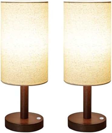LALISU Cordless Table Lamp, 3 Color Portable Battery Lamp Wood Base 2Pcs by LALISU