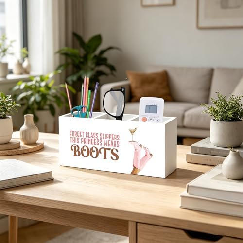 Pink Western Cowgirl Boots Makeup Brush Toothbrush Holder for Girls Bathroom Room Dorm, Cowgirl Horse Girl Gifts Wood Signs Pen Pencil Holder Organizer Office Desk Accessories - Image 5