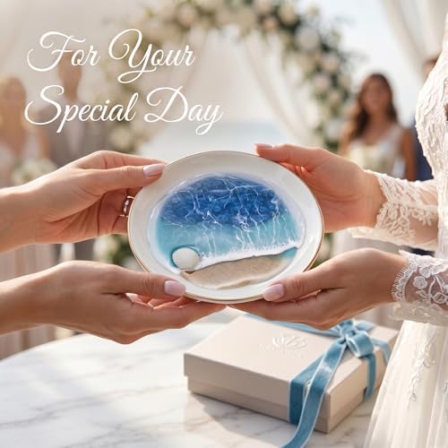 Ceramic Jewelry Tray, Coastal Decorative Trinket Dish for Rings Earrings Necklaces Bracelet Watch Keys, Birthday Mother's Day Christmas Gift for Women, 4.75", White Surface (X) - Image 4