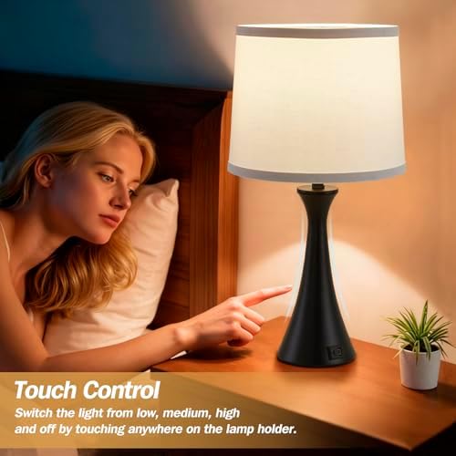 Touch Table Lamps Set of 2, 21" Bedside Lamps with USB C+A - Image 3