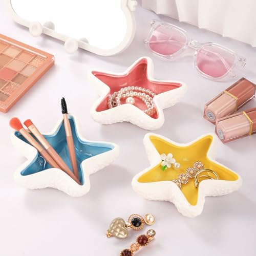 WHJY Pink Ceramic Starfish Trinket Dish, Beachy Room Decor Aesthetic Jewelry Holder Dish, Beachy Décor, Trinket Bowl, Entryway Bowl for Keys, Cute Jewelry Dish for Desk - Image 5